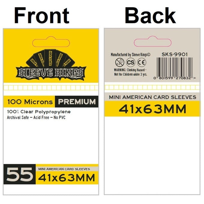 Sleeve Kings Premium Card Sleeves (VARIOUS SIZES) - 100 microns thick - 55 per pack - board game/card game card sleeves