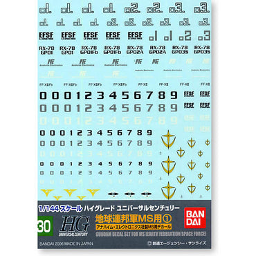 Bandai Spirits 1/144 GD-30 HGUC EFSF MS #1 Decal - Model Kits